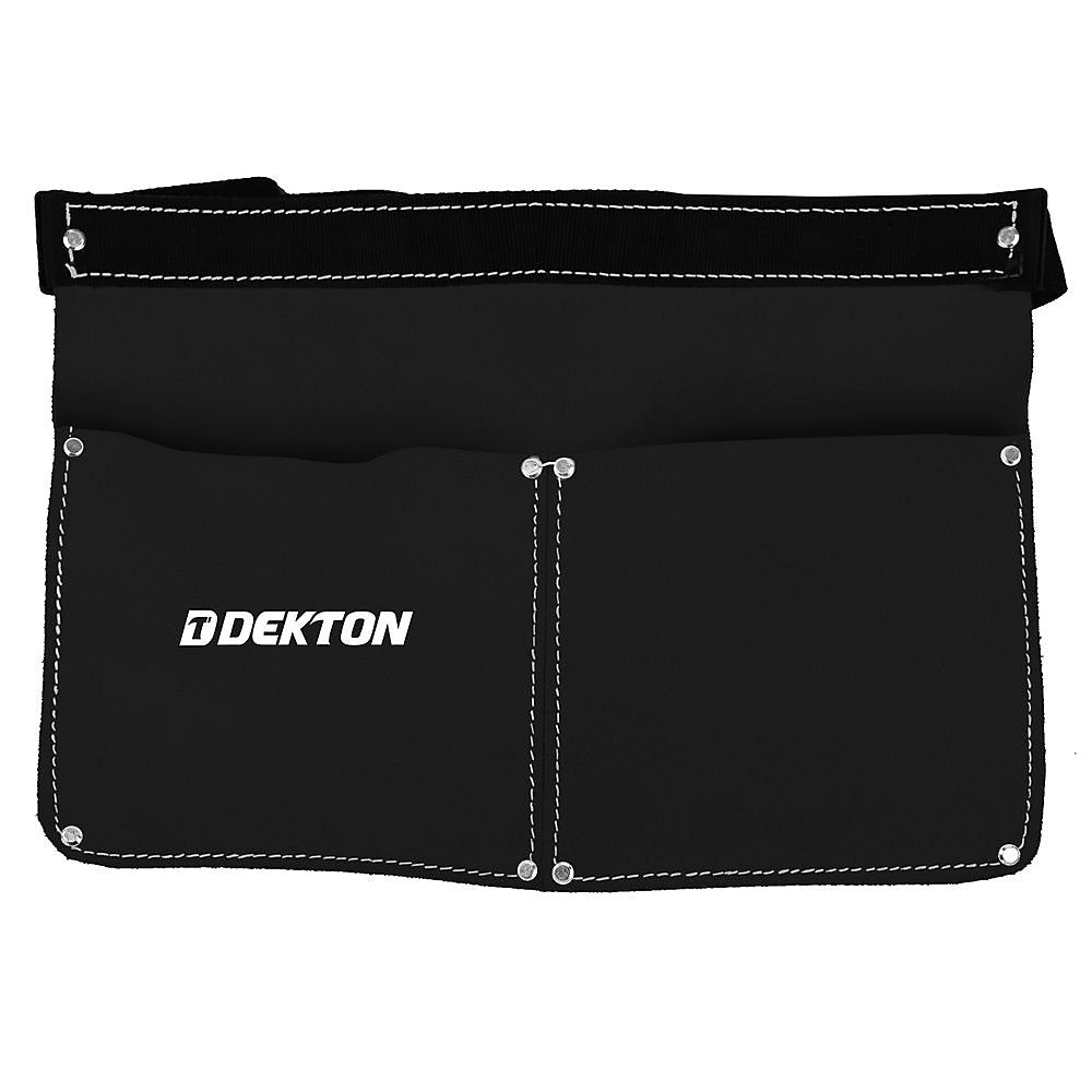 Dekton Premium Leather 2 Pocket Tool Pouch Black DT50176 | Adjustable Fit | Heavy Duty | Lightweight | Multi-Functional