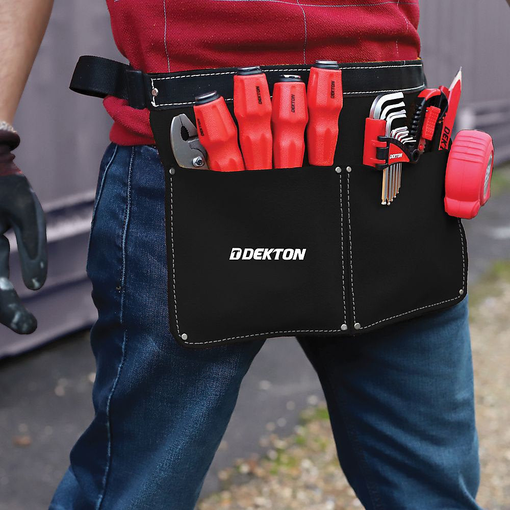 Dekton Premium Leather 2 Pocket Tool Pouch Black DT50176 | Adjustable Fit | Heavy Duty | Lightweight | Multi-Functional