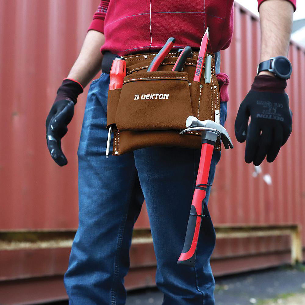 Dekton Premium Leather 5 Pocket Tool Belt Brown DT50182 | Adjustable Fit | Heavy Duty | Lightweight | Multi-Functional