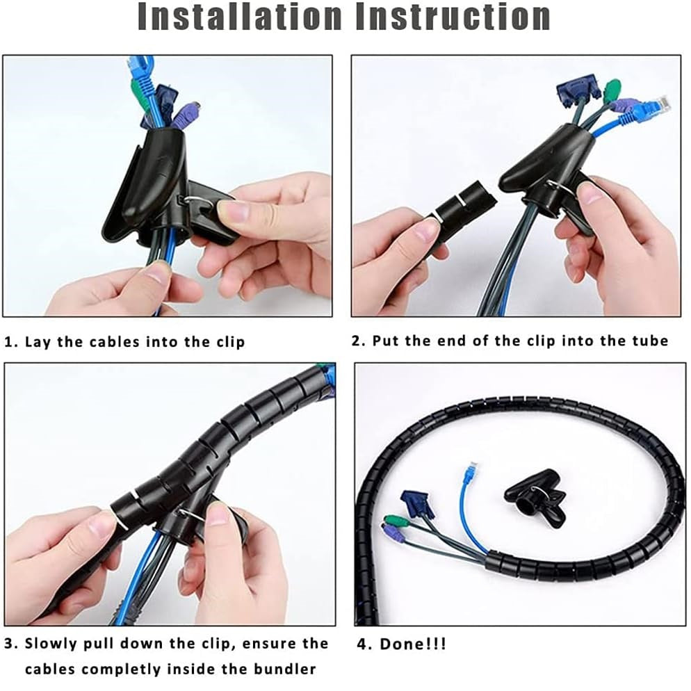 Blackspur Cable Tidy Kit with Cable Clip Black 1.7Mtr CT127 | Made from PE Materials | Used to Arrange Various Cables | Easy Operation