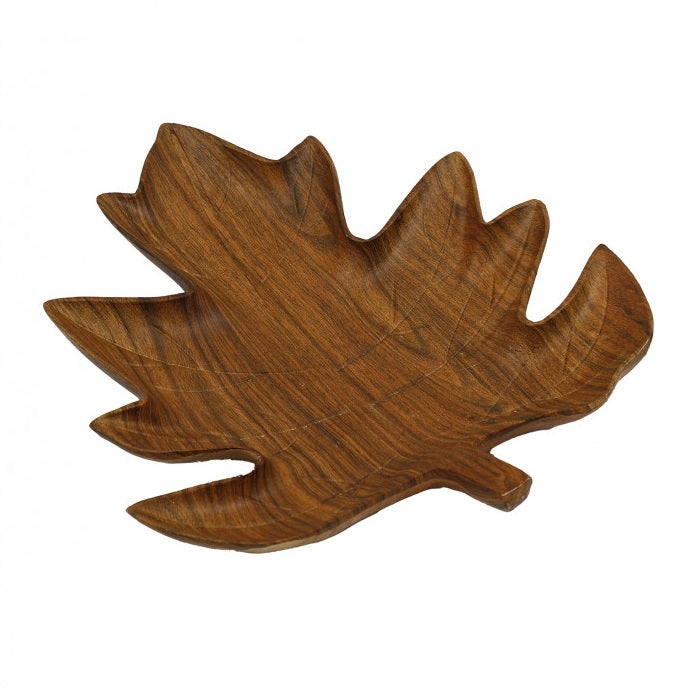 SiL Wooden Leaf Shaped Serving Tray Brown 32cm x 28cm x 2cm 301g OR6779 | Rustic Home and Table Decor | Handcrafted Decorative Platter | For Snacks-Fruits and Nuts