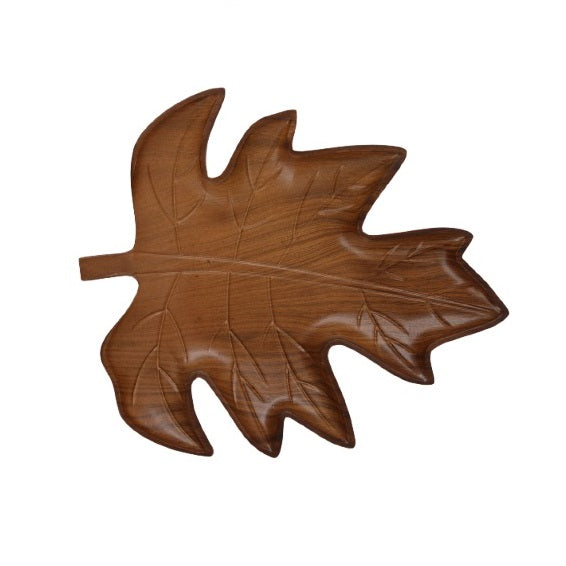 SiL Wooden Leaf Shaped Serving Tray Brown 32cm x 28cm x 2cm 301g OR6779 | Rustic Home and Table Decor | Handcrafted Decorative Platter | For Snacks-Fruits and Nuts