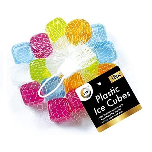 DID Plastic Reusable Ice Cubes Multicolour Pack of 18 KW8265 | Fast Freezing Cubes | For Drinks-Parties and BBQs | No Fuss | Easy to Use and Store