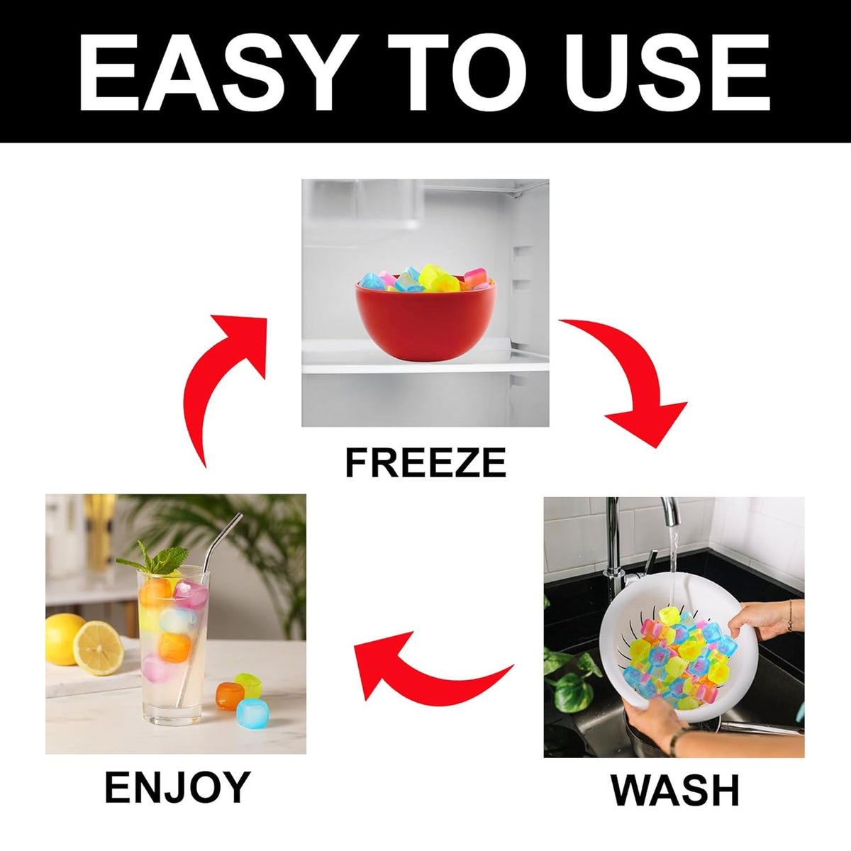 DID Plastic Reusable Ice Cubes Multicolour Pack of 18 KW8265 | Fast Freezing Cubes | For Drinks-Parties and BBQs | No Fuss | Easy to Use and Store