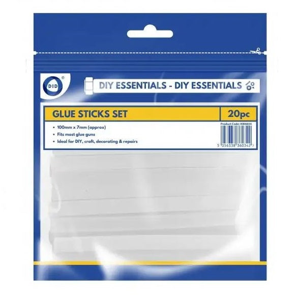 DID Glue Sticks White 100mm x 7mm  Pack of 20 HW6034 | Fits Most Glue Guns | Ideal for DIY-Crafts-Decorating and Repairs