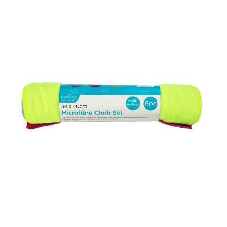 Ashley Microfibre Cloth Set Assorted Colours 38cm x 40cm 6-Piece MC201 | Suitable for Wet and Dry Cleaning | Durable | Absorbent | Non Abrasive and Machine Washable | 100 Percent Polyester