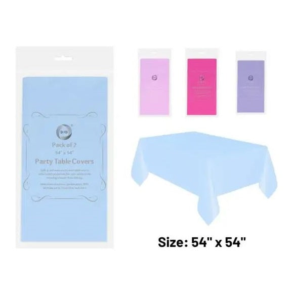 DID Party Table Covers Assorted Colours 54-Inch x 54-Inch Pack of 2 PY0607 | Plastic Tablecloths | Spill-Proof and Easy to Clean | Ideal for BBQs-Birthdays-Picnics and More