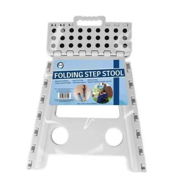 DID Folding Step Stool White 39cm x 22cm x 29cm HH2652 | Non-Slip Surface | Carrying Handle | Space Saving and Foldable | Supports Up to 150Kg | Stable and Easy to Store