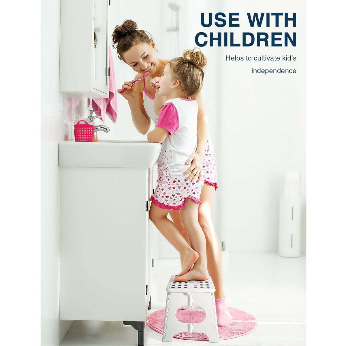 DID Folding Step Stool White 39cm x 22cm x 29cm HH2652 | Non-Slip Surface | Carrying Handle | Space Saving and Foldable | Supports Up to 150Kg | Stable and Easy to Store