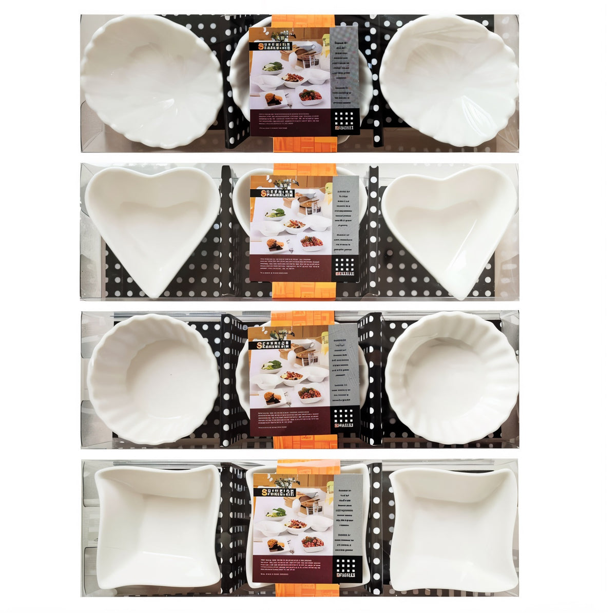 Superior Porcelain Small Dipping Bowls White Pack of 3 DK143 | Suitable for Fruit Tart - Apple Pie - Dessert Tarts and Vegetables - Baked Onions and Filled Green Peppers | Suitable for Easy Cleaning  as the Interior is Specially Glazed | Dishwasher Safe | Assorted Designs