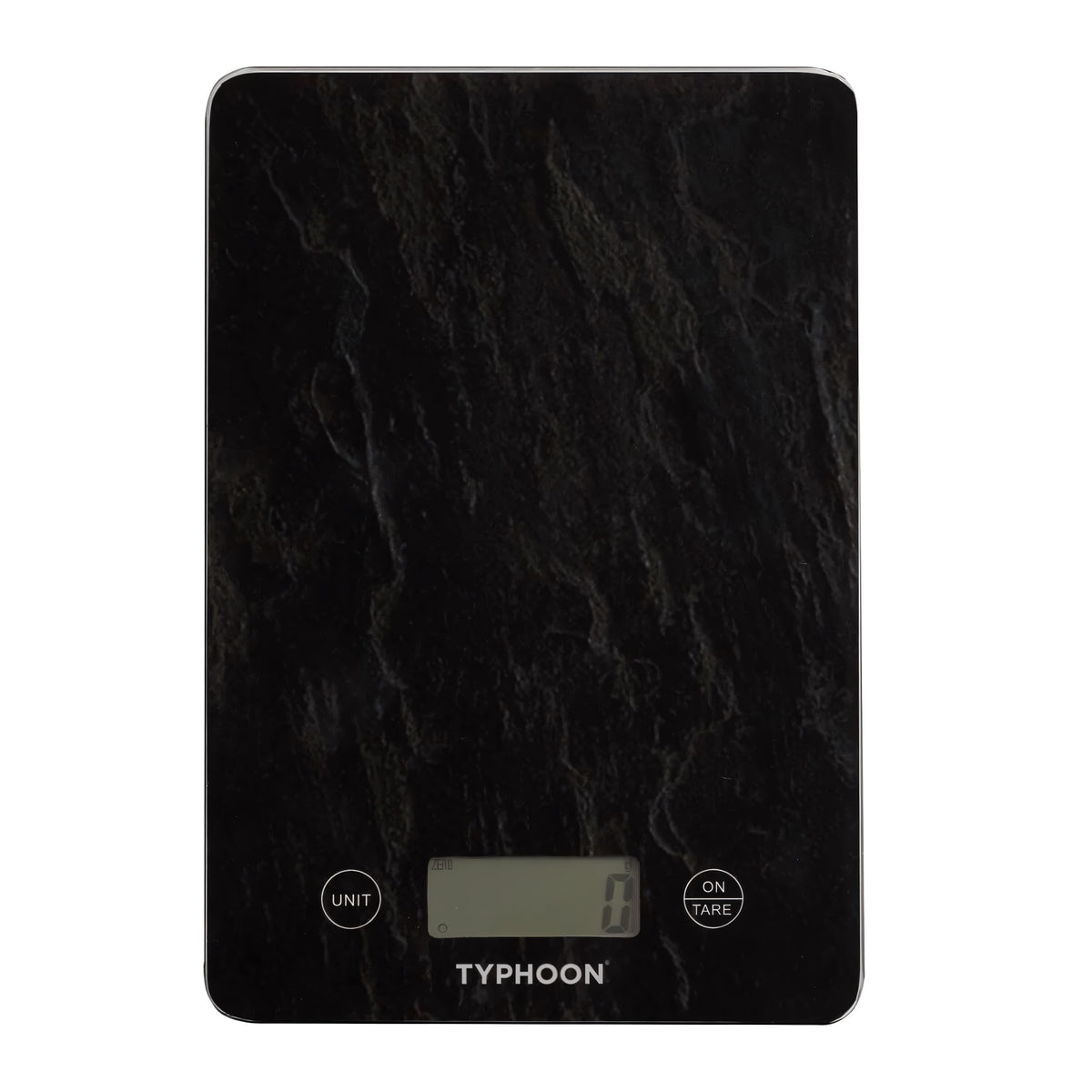 Typhoon Elements Slate Effect Digital Scales Black H22cm x W15cm x D1.4cm 1402.132 | Perfect for Baking and Cooking | Compact Design for Easy Storage | Measures Gram - Kilogram - Fluid Ounce - Millilitre - Pound and Ounce | Weighs upto 5Kg | Battery Included
