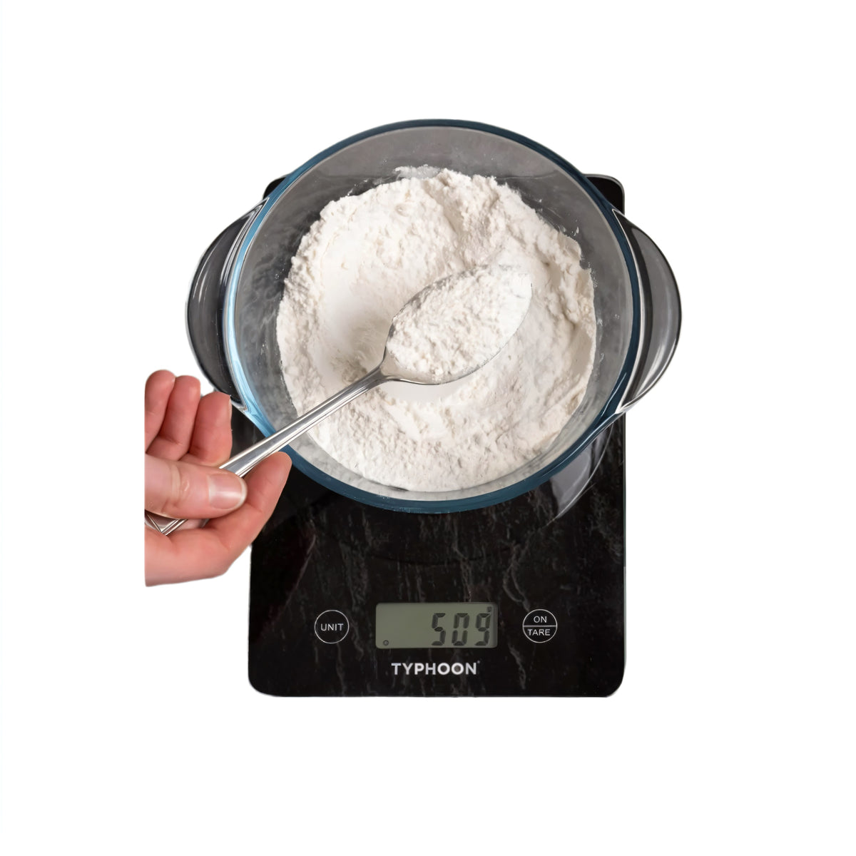 Typhoon Elements Slate Effect Digital Scales Black H22cm x W15cm x D1.4cm 1402.132 | Perfect for Baking and Cooking | Compact Design for Easy Storage | Measures Gram - Kilogram - Fluid Ounce - Millilitre - Pound and Ounce | Weighs upto 5Kg | Battery
