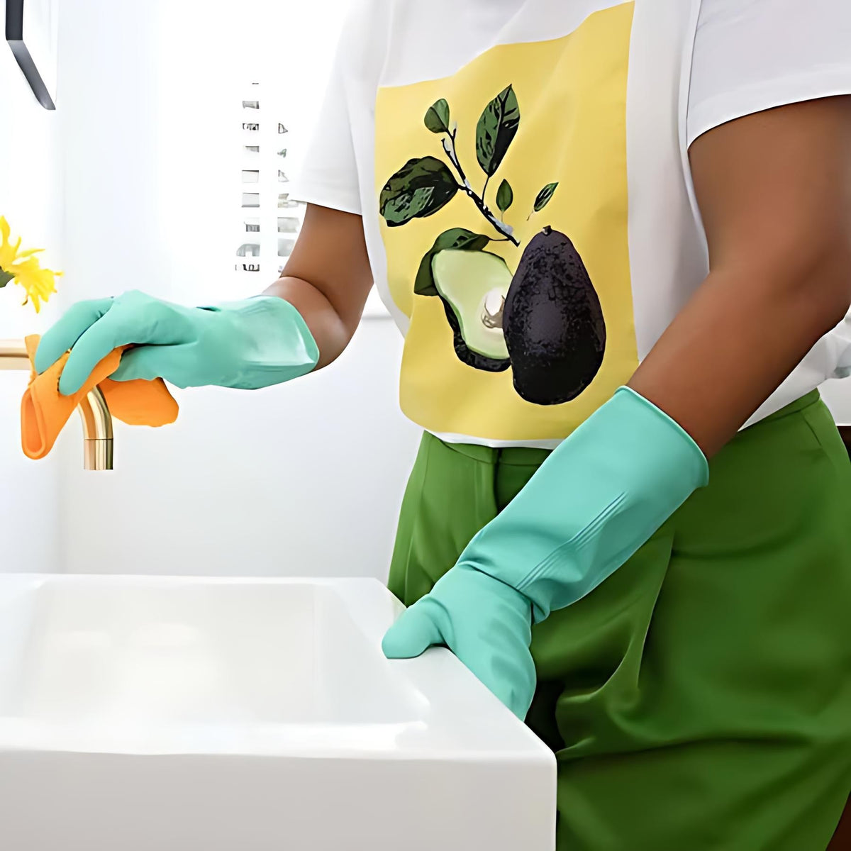 Marigold Stronger Bathroom Gloves Green Large 8.5 1 Pair FH175511 | For a Brighter Clean | Extra Thick plus Long Cuffs for Extra Protection | Excellent Fit and Tear Resistance | Roll-Top Cuffs that Stay Up