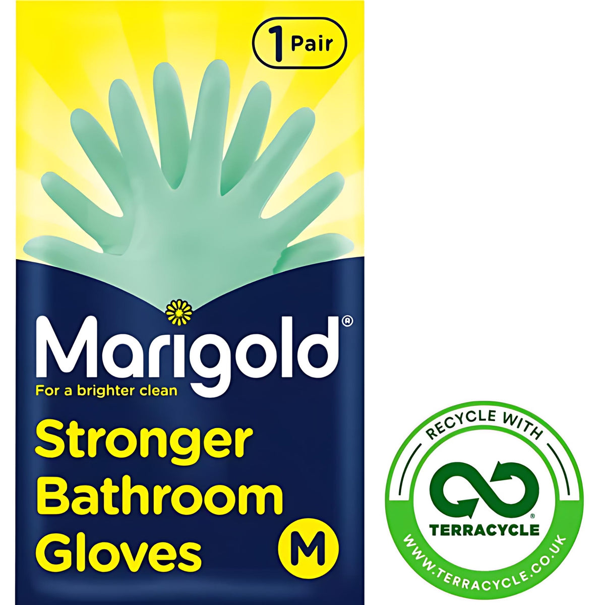 Marigold Stronger Bathroom Gloves Green Medium 7.5 1 Pair FH175486 | For a Brighter Clean | Extra Thick plus Long Cuffs for Extra Protection | Excellent Fit and Tear Resistance | Roll-Top Cuffs that Stay Up