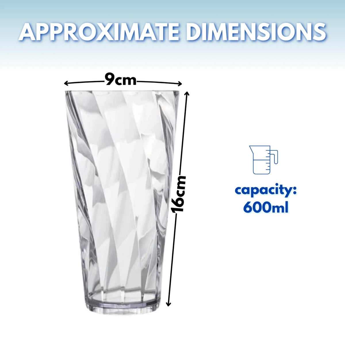 Ashley Housewares Plastic Drinking Tumbler with Twisted Design Clear 600ml Pack of 1 PT301 | Durable | Reusable | BPA-Free | Ideal for Home-Outdoor and Parties