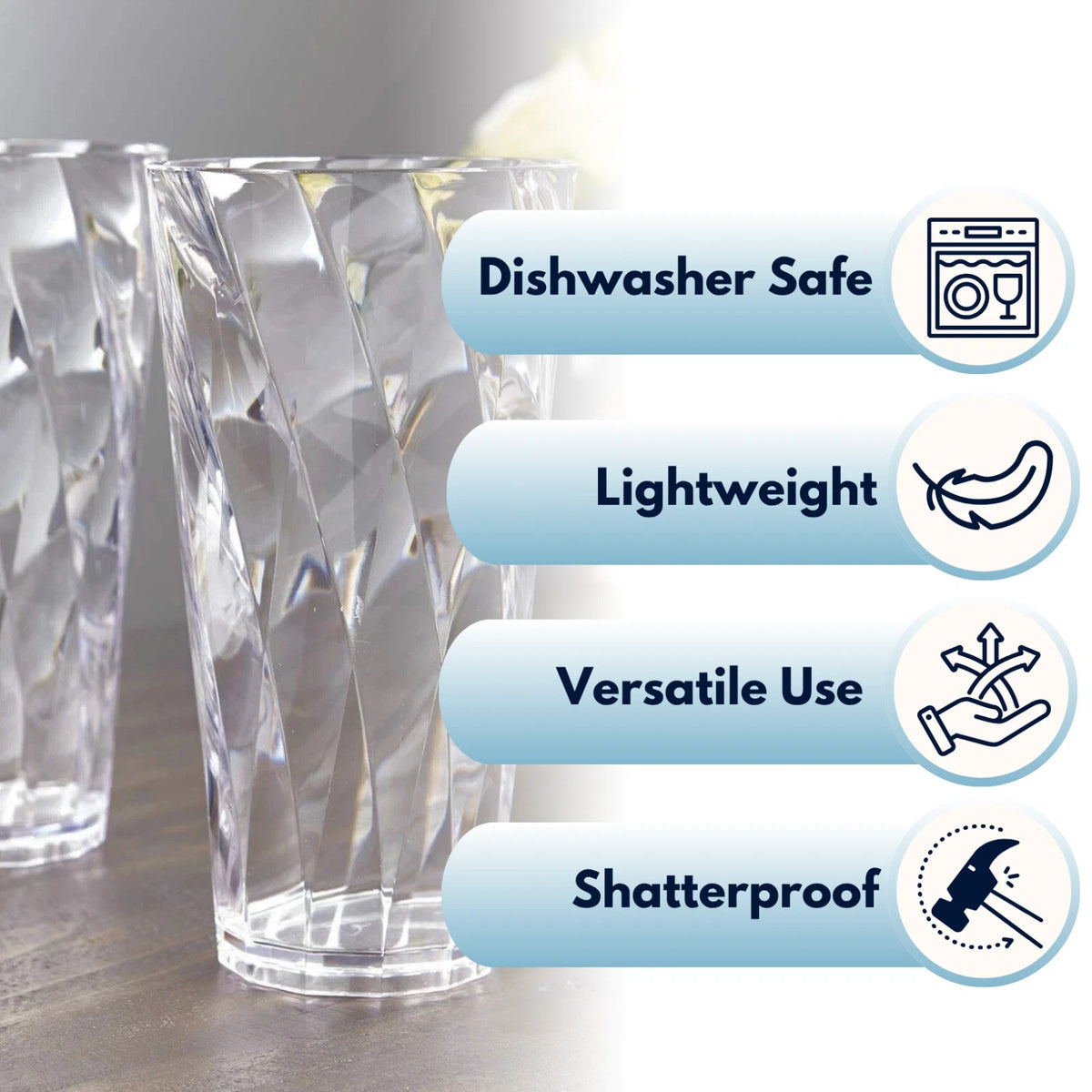 Ashley Housewares Plastic Drinking Tumbler with Twisted Design Clear 600ml Pack of 1 PT301 | Durable | Reusable | BPA-Free | Ideal for Home-Outdoor and Parties
