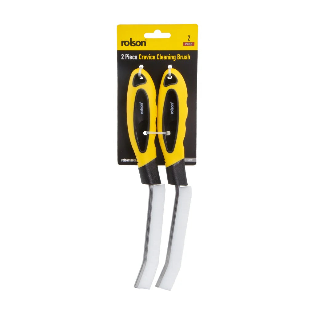 Rolson Crevice Cleaning Brush Yellow and Black 275mm x 37mm Pack of 2 42834 | Ergonomic Handle | Durable Bristles | Ideal for Windows-Doors-Bathroom Surfaces-Kitchen Sinks and Toilet Seats