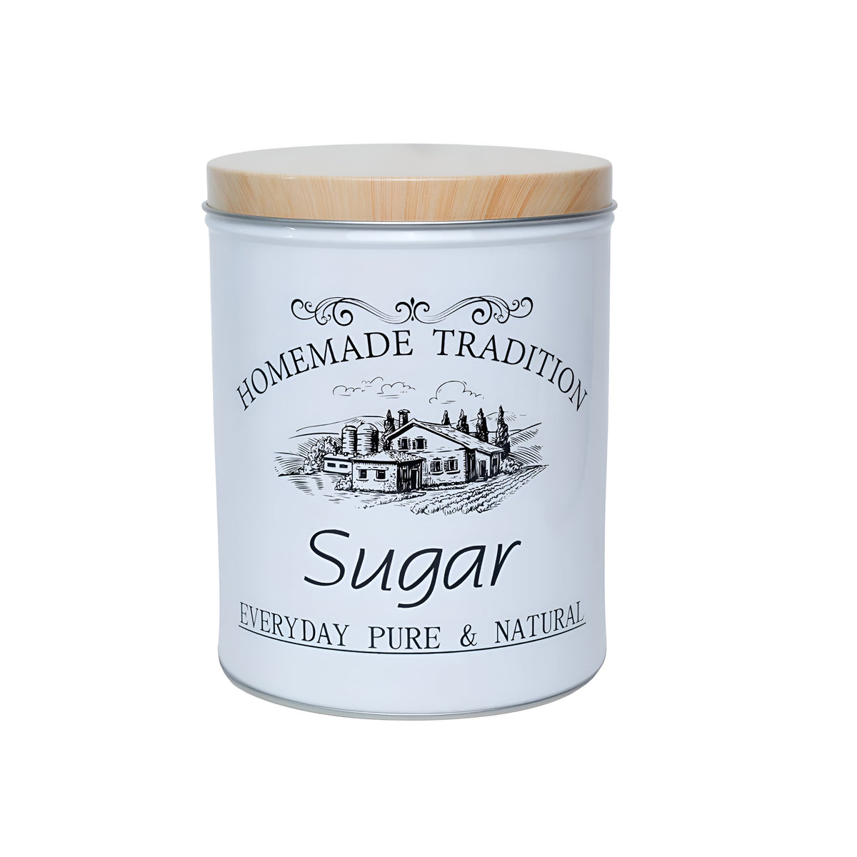 Homemade Tradition Tea-Coffee-Sugar Metal Tin Jar White 9cm x 13cm DM005
