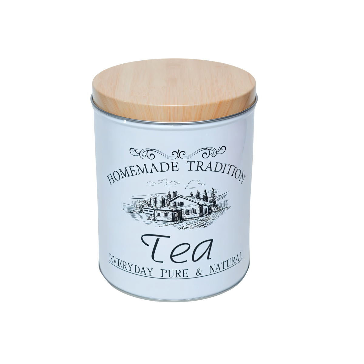 Homemade Tradition Tea-Coffee-Sugar Metal Tin Jar White 9cm x 13cm DM005