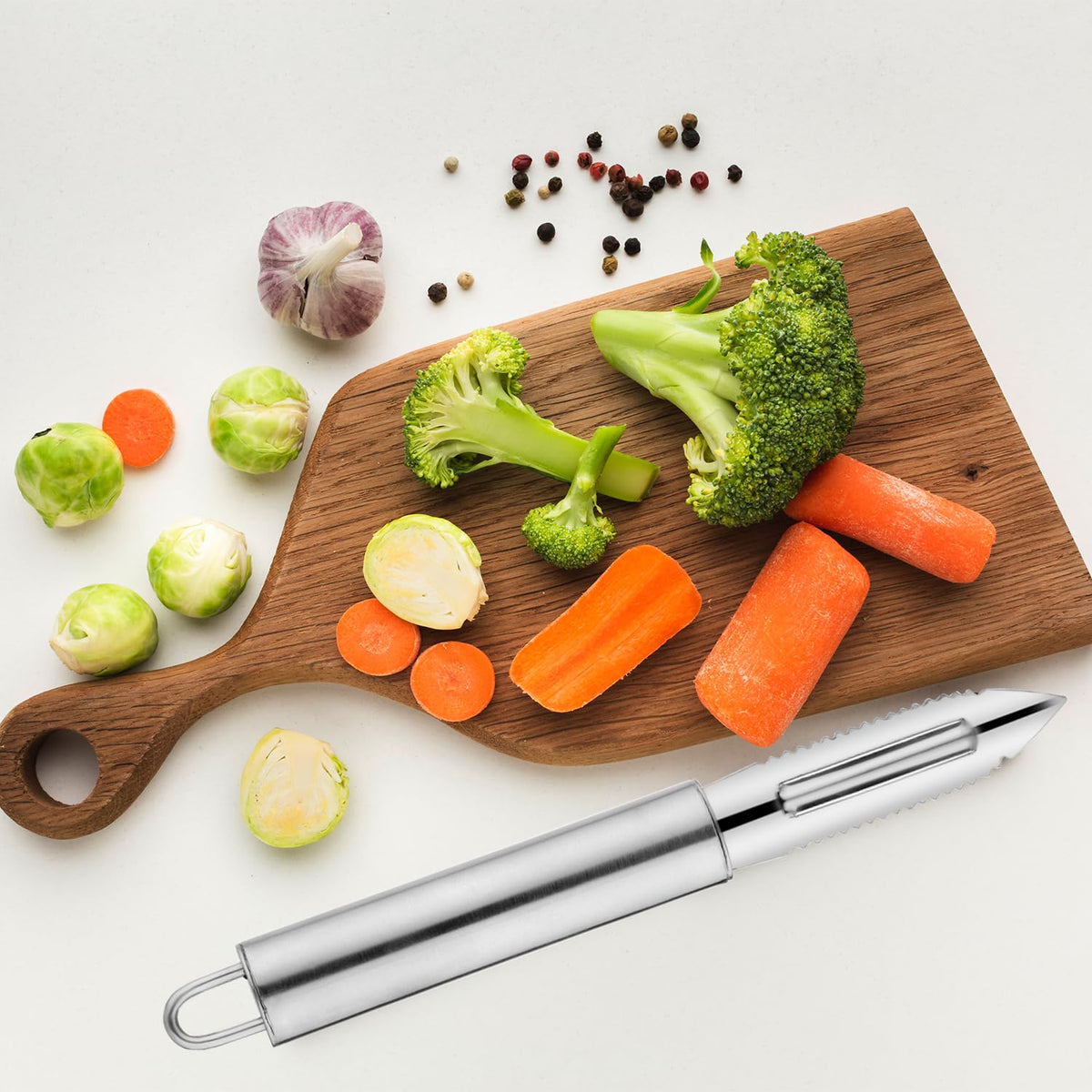 Ashley Housewares Stainless Steel Peeler and Corer Chrome VP111 | Sharp Serrated Edges for Coring | Durable and Hardwearing | Dishwasher Safe | Ideal for Fruits and Vegetables | Swivel Blade