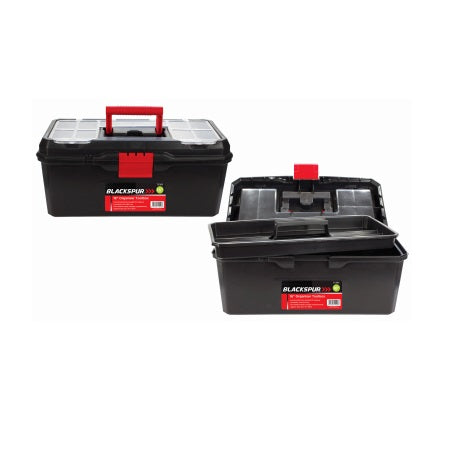 Blackspur Organiser Toolbox Black 16-Inch TC383 | Constructed from Durable PP Material | Complete with Tote Tray | Lid Contains Handy Storage Compartments