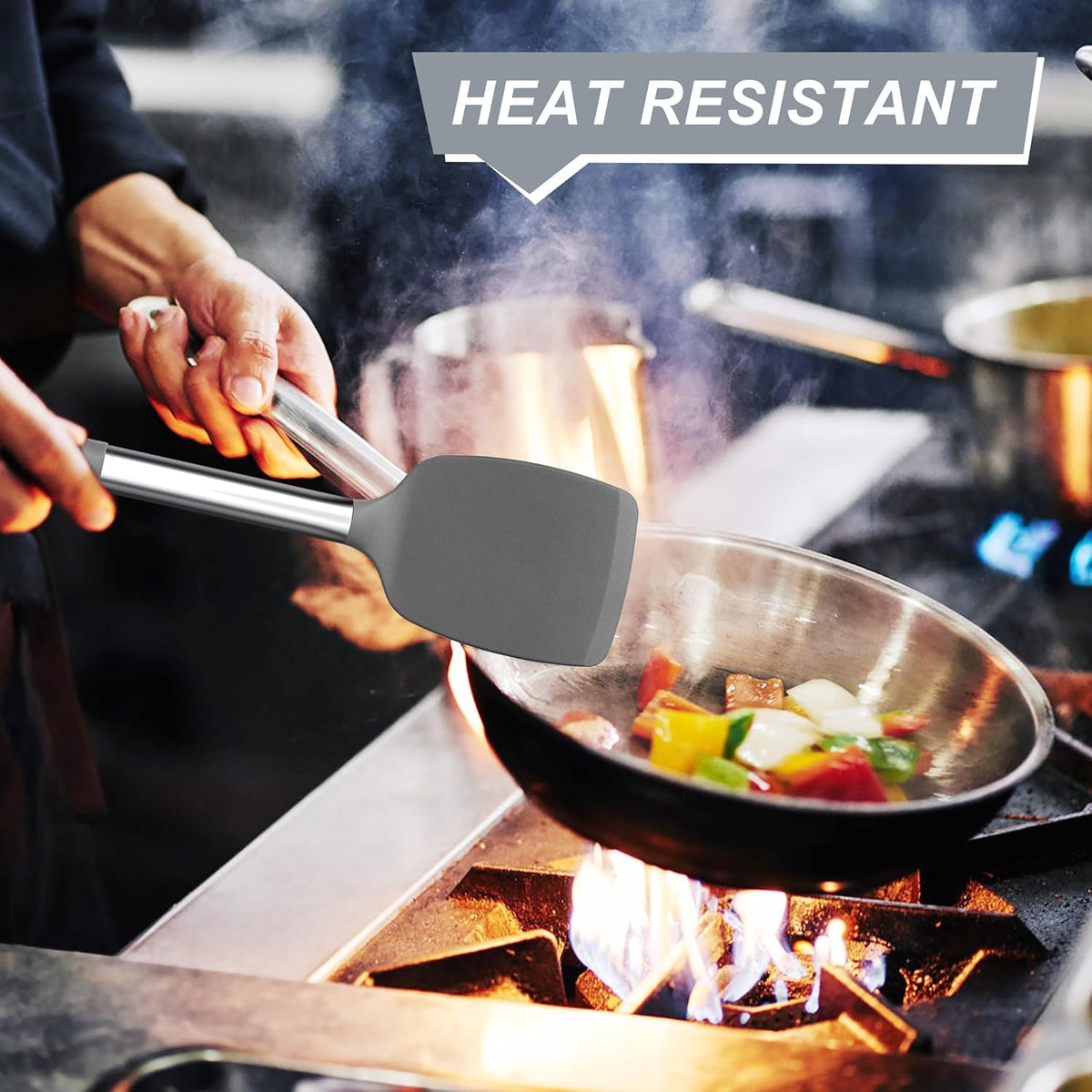 Ashley Housewares Silicone Turner Grey 35cm x 8cm KT180 | Anti Slip Handle | Heat Resistant up to 200 Degree C | BPA Free | Non-Scratch Kitchen Utensil | For Non-Stick Cookware | Dishwasher Safe