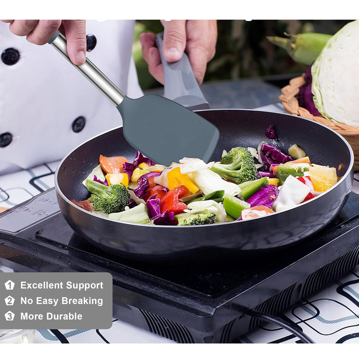 Ashley Housewares Silicone Turner Grey 35cm x 8cm KT180 | Anti Slip Handle | Heat Resistant up to 200 Degree C | BPA Free | Non-Scratch Kitchen Utensil | For Non-Stick Cookware | Dishwasher Safe