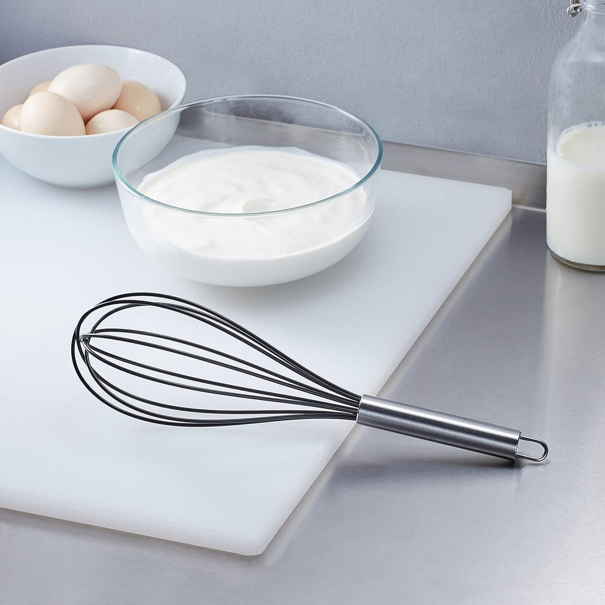 Ashley Housewares Silicone Whisk Grey 26cm x 6cm KT186 | Heat Resistant up to 200 degree C | BPA Free | Non-Scratch | For Non-Stick Cookware | Anti-Slip Handle | Protects Your Pan | Stainless Steel Handle | Dishwasher Safe