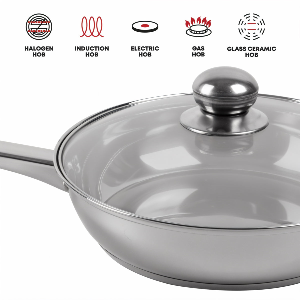 SQ Professional Lustro Stainless Steel Frying Pan with Lid Silver 24cm 10910