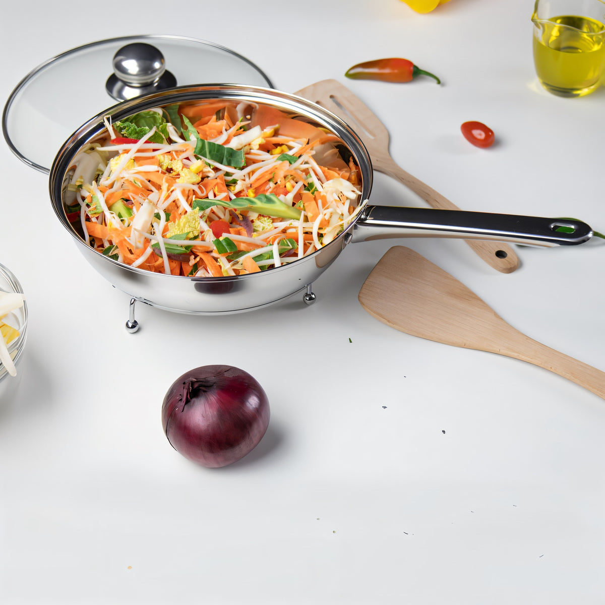 SQ Professional Lustro Stainless Steel Frying Pan with Lid Silver 24cm 10910
