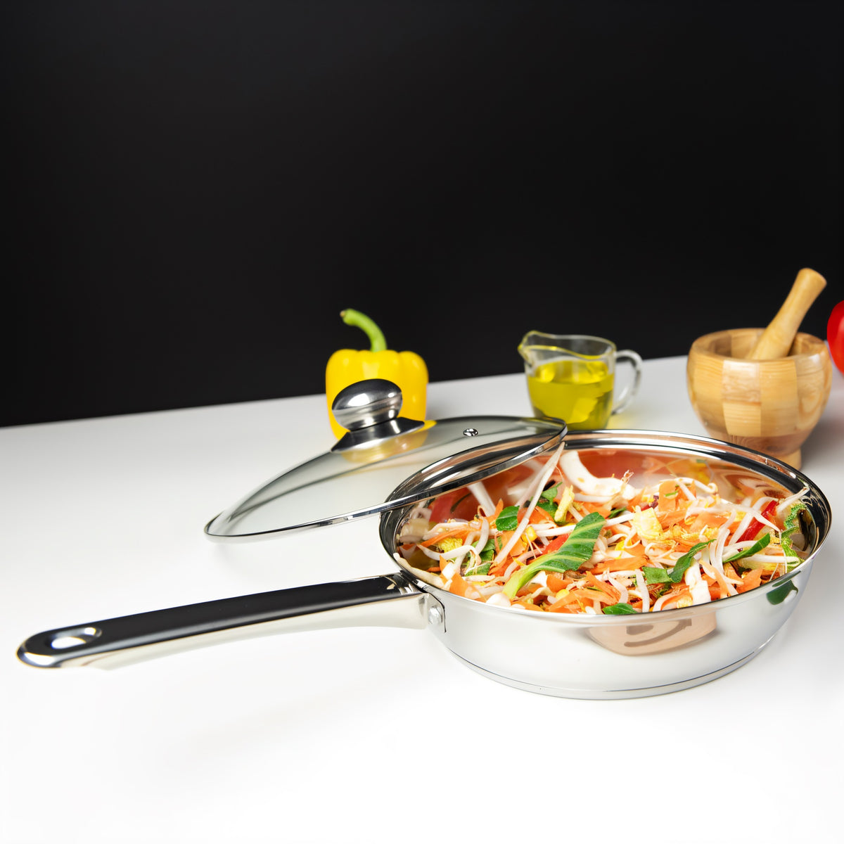 SQ Professional Lustro Stainless Steel Frying Pan with Lid Silver 24cm 10910