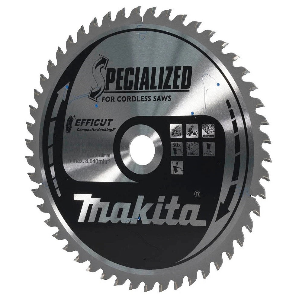 Makita Efficut Composite Decking Circular TCT Saw Blade Silver 190mm x 20mm E-12251 | Specialized for Cordless Saws