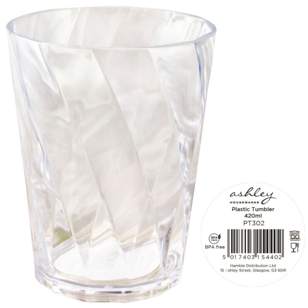Ashley Housewares Plastic Drinking Tumbler with Twisted Design Clear 420ml Pack of 1 PT302 | Durable | Reusable | BPA-Free | Ideal for Home-Outdoor and Parties