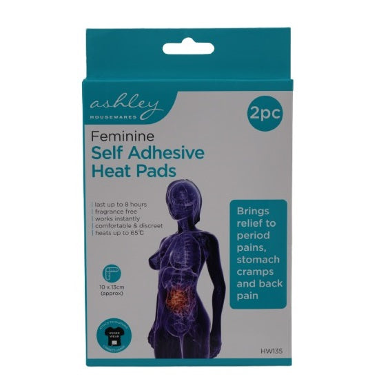 Ashley Housewares Feminine Self Adhesive Heat Pads White 10cm x 13cm Pack of 2 HW135 | Lasts Up to 8Hrs | Fragrance Free | Heats Up to 65 Degree C | Instant Relief to Period Pains - Stomach Cramps and Back Pain | Comfortable and Discreet | Temporary Relief from Minor Aches