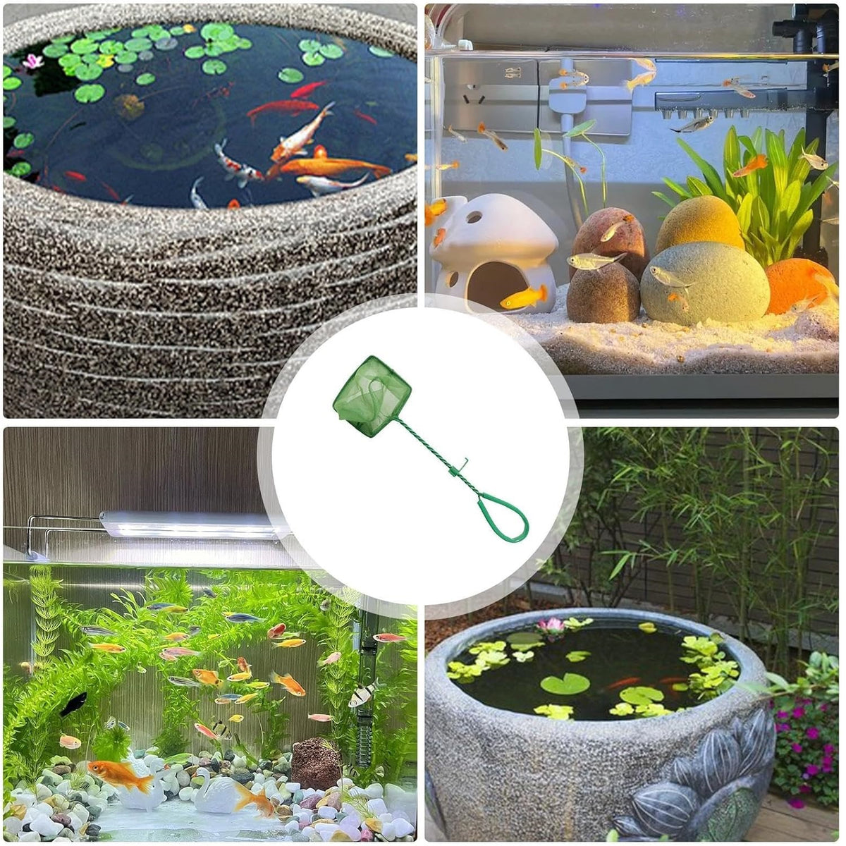 Ashley Housewares Fish Tank Net Green 25cm TN152 | Fine Nylon Mesh | Deep Pocket Design | Extra Long Handle | For Aquarium Cleaning and Fish Care | Effectively Isolate Impurities