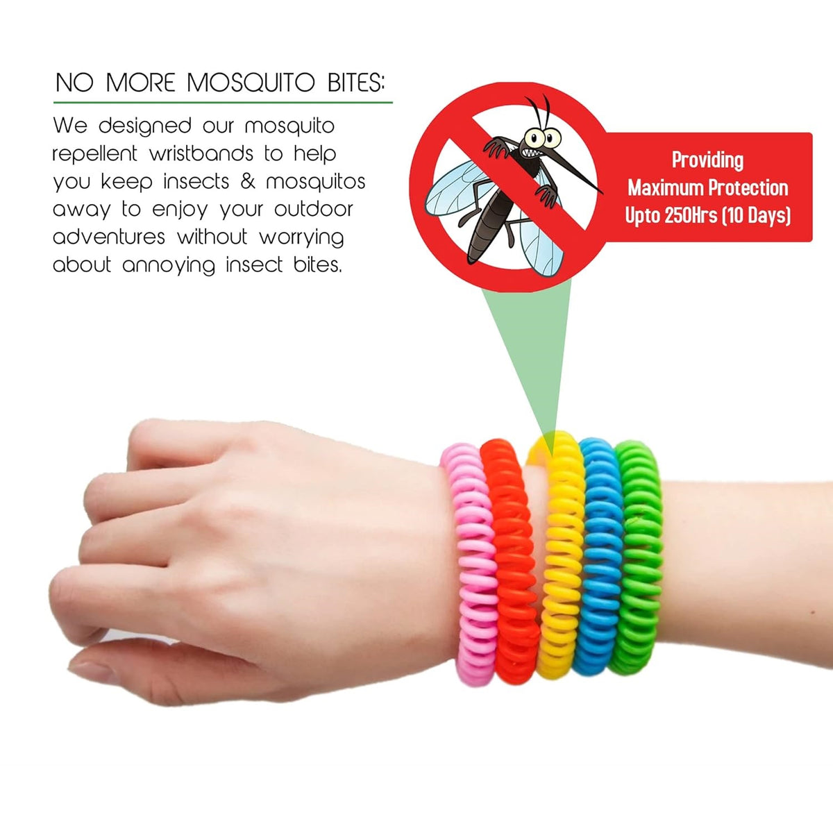 Ashley Housewares Citronella Bracelet Assorted Colours Pack of 4 IK170 | Insect Repellent with Essential Oils | DEET-Free Protection Against Mosquitoes and Bugs | Waterproof and Lightweight | Suitable for Adults and Kids | 7-10 Days Protection Once Opened | Easily Fits in Bags or Suitcase