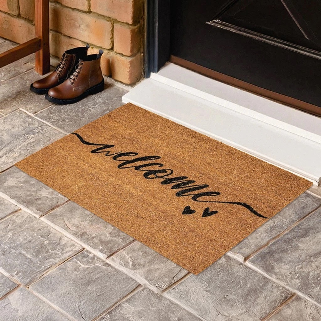 Ashley Housewares Welcome Heart Coir Door Mat Brown 40cm x 60cm DM156