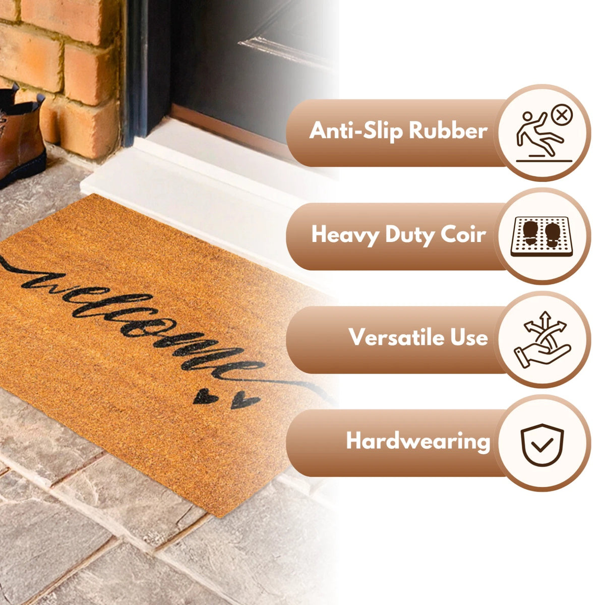 Ashley Housewares Welcome Heart Coir Door Mat Brown 40cm x 60cm DM156