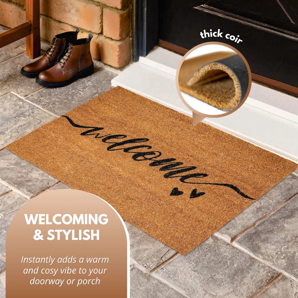 Ashley Housewares Welcome Heart Coir Door Mat Brown 40cm x 60cm DM156
