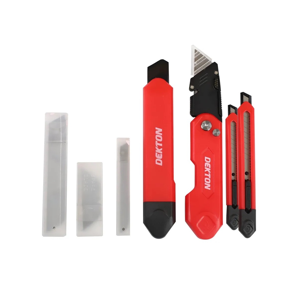 Dekton Utility Knife Set Red and Black 18-Piece DT60135 | 2-Piece Snap Off Knives | 1-Piece Utility Knife | 15-Piece Spare Blades