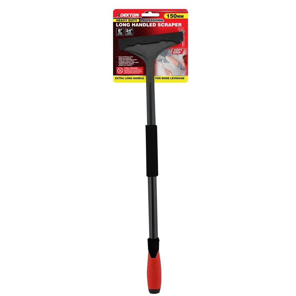 Dekton Heavy Duty Long Handled Scraper Chrome 150mm DT85968B | Aluminium Head and Soft Grip Carbon Steel Handle | 600mm Length | Soft Grip