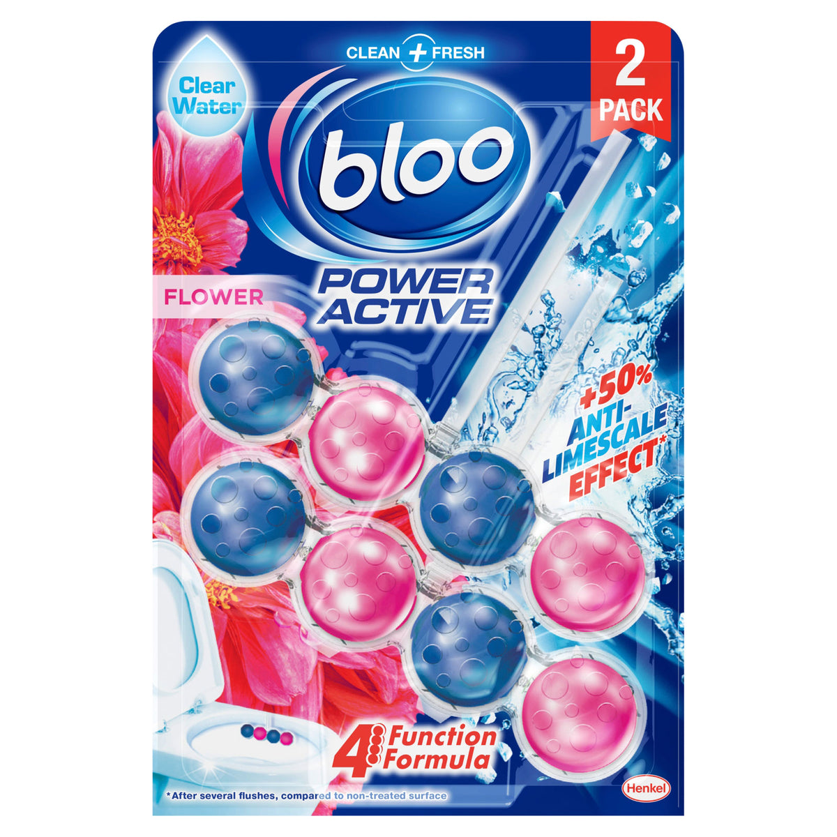 Henkel Bloo Power Active Flower Toilet Rim Block Assorted Colours Twin Pack 11500 | 4 Function Formula