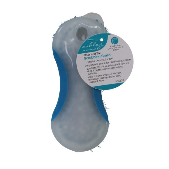 Ashley Housewares Floor and Tile Scrubbing Brush Blue 16cm x 7cm x 4cm KB205 | Ergonomic Handle for Easy Grip | Synthetic PET Fibre Bristles | Durable PP + PET + TPR Material | Ideal for Kitchen-Bathroom-Garage-Patio-Tiles and Carpet Cleaning | Remove Dust and Debris Without Damaging Surfaces