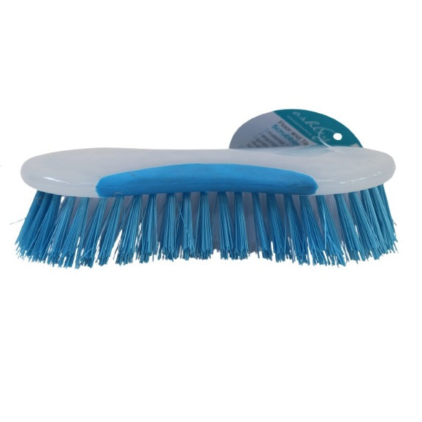 Ashley Housewares Floor and Tile Scrubbing Brush Blue 16cm x 7cm x 4cm KB205 | Ergonomic Handle for Easy Grip | Synthetic PET Fibre Bristles | Durable PP + PET + TPR Material | Ideal for Kitchen-Bathroom-Garage-Patio-Tiles and Carpet Cleaning | Remove