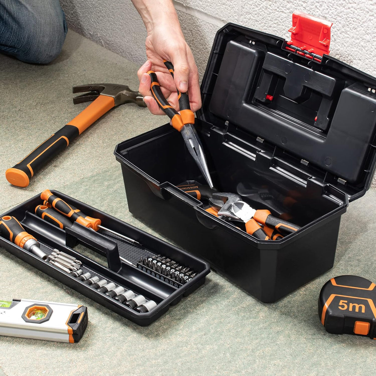 Blackspur Organiser Toolbox Black 13-Inch TC382 | Constructed From Durable PP Material | Complete with Tote Tray | Lid Contains Handy Storage Compartments