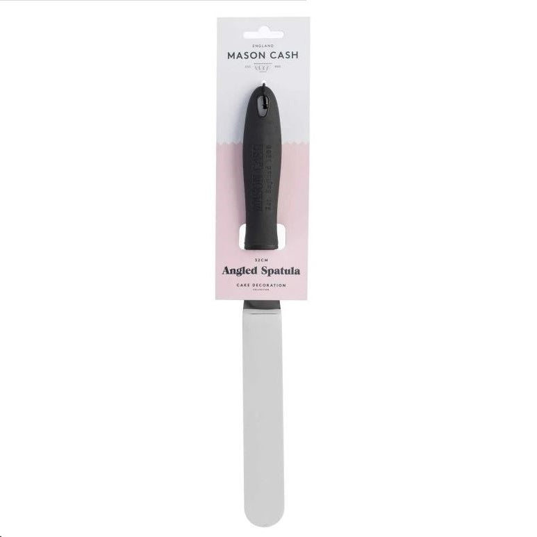 Mason Cash Angled Spatula Black and Chrome 32cm 2007.582 | Stainless Steel Blade with Soft Grip Handle | Ideal for Cake Decorating and Handling Sugar Paste