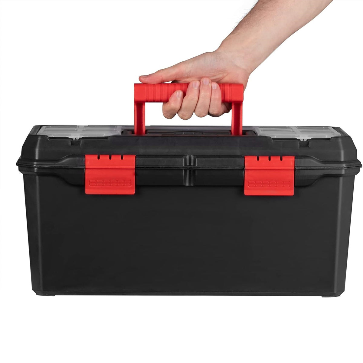 Blackspur Organiser Toolbox Black 19-Inch TC384 | Constructed From Durable PP Material | Complete with Tote Tray | Lid Contains Handy Storage Compartments