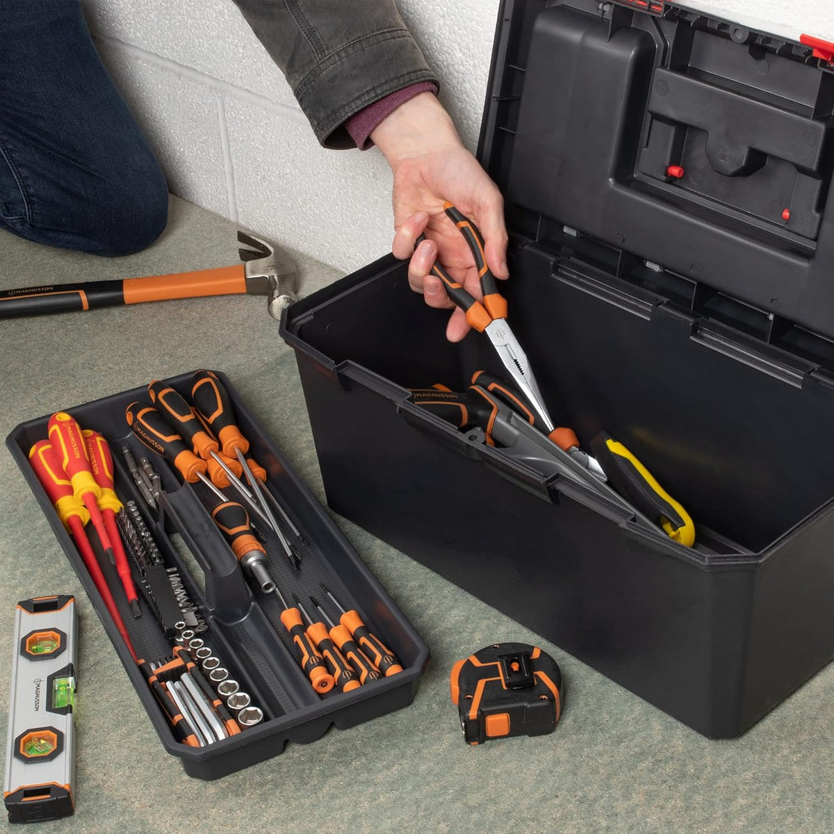 Blackspur Organiser Toolbox Black 19-Inch TC384 | Constructed From Durable PP Material | Complete with Tote Tray | Lid Contains Handy Storage Compartments