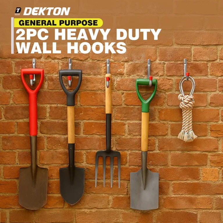 Dekton Heavy Duty Wall Hooks Chrome X Large 2-Piece DT70584 | 2-Piece Wall Hooks- 215mm x 145mm x 18mm | Maximum Load 20Kg | 4-Piece Screws and 4-Piece Wall Plugs