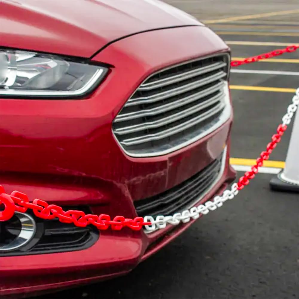 Blackspur Parking Barrier Chain Red and White 5Mtr PB050 | High Visibility Plastic Safety Chain | For Worksites-Parking Areas-Events and Emergencies | Durable and Lightweight | Used for Emergencies-Construction Areas and Sporting Events